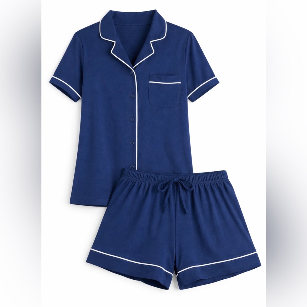 Auden Cloud Soft Navy Notch Collar Button Down Sleepwear Set NWT - Picture 9 of 9